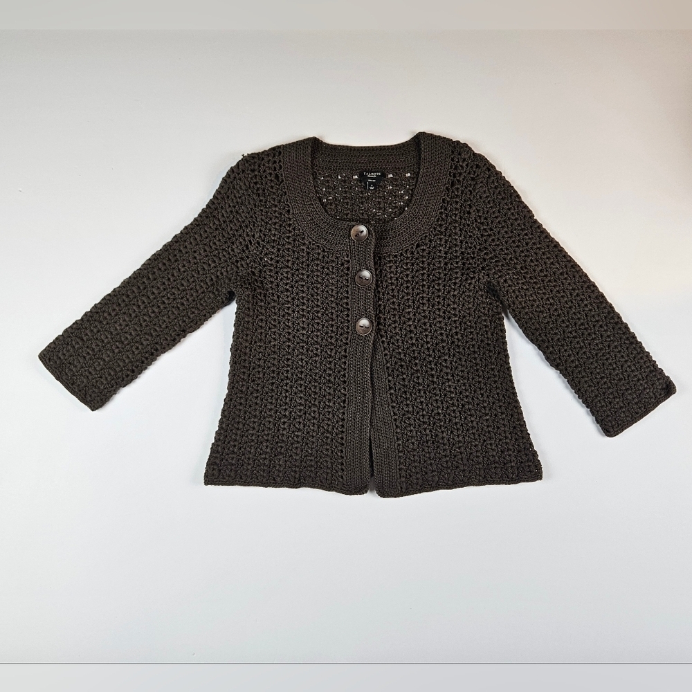 Women's Talbots Brown Hand-Knit Mercerized Cotton Chunky Cardigan‎ Size S Boho